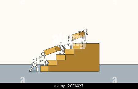 Business growth vector concept illustration. Doodle mission ambition success finance profit. Progress direction leadership background. Teamwork increa Stock Vector