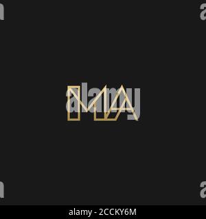 Luxury geometric trendy unique artistic black and golden colour MA AM M A initial based letter icon logo. Stock Vector