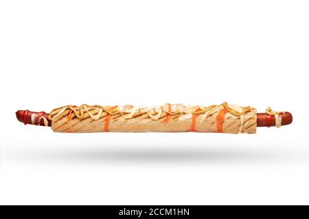 French hot dog isolate, long large Royal size. Stock Photo