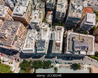 Thessaloniki, Greece aerial drone landscape view of Analipsi borough buildings rooftops. Day top panorama of European city with residential flats. Stock Photo