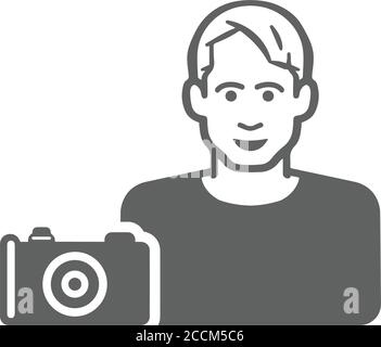 Camera man, photographer icon is isolated on white background. Simple vector illustration for graphic and web design. Stock Vector