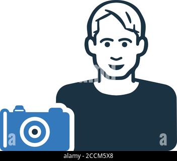 Camera man, photographer icon is isolated on white background. Simple vector illustration for graphic and web design. Stock Vector