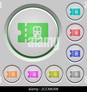 Railroad discount coupon color icons on sunk push buttons Stock Vector
