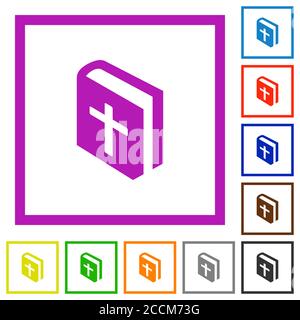 Holy bible flat color icons in square frames on white background Stock Vector