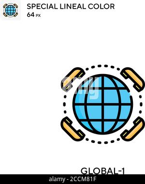 Global-1 Special lineal color icon. Illustration symbol design template for web mobile UI element. Perfect color modern pictogram on editable stroke. Stock Vector