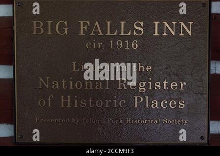 Mesa Falls Scenic Byway, Idaho / USA - July 20, 2014:  A sign declaring the Big Falls Inn as listed in the National Register of Historic Places at Mes Stock Photo