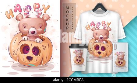Happy bear - poster and merchandising. Stock Vector