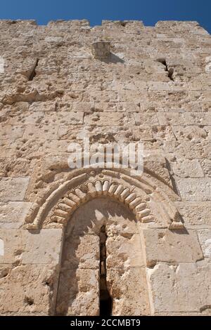 Israel, Jerusalem. Zion Gate, circa 1540, one of eight Gates of the Old City of Jerusalem. AKA the Wounded Gate because of the pockmarks. Stock Photo