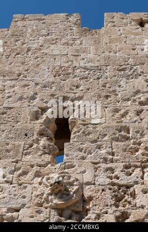 Israel, Jerusalem. Zion Gate, circa 1540, one of eight Gates of the Old City of Jerusalem. AKA the Wounded Gate because of the pockmarks. Stock Photo