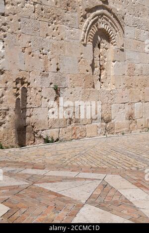 Israel, Jerusalem. Zion Gate, circa 1540, one of eight Gates of the Old City of Jerusalem. AKA the Wounded Gate because of the pockmarks. Stock Photo