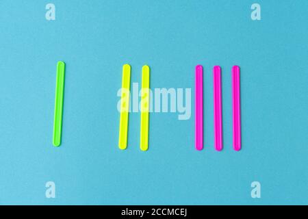 multi-colored plastic counting sticks for learning counting Stock Photo