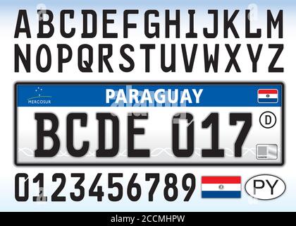 Paraguay modern car license plate, south american country, vector illustration Stock Vector