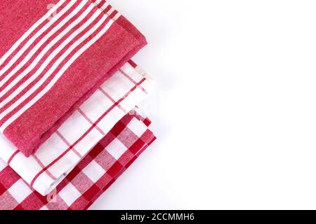 Red checkered gingham kitchen towels top view on white with copy space Stock Photo