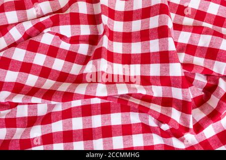 Red checkered gingham kitchen towels top view Stock Photo