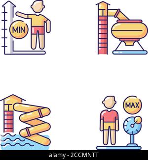Waterslides with restrictions RGB color icons set Stock Vector