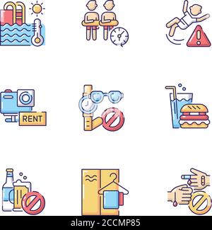 Aqua park RGB color icons set Stock Vector