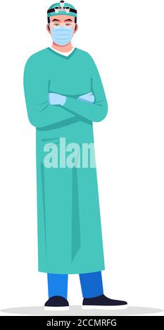 Male surgeon semi flat RGB color vector illustration Stock Vector