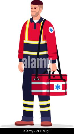 Emergency medical technician semi flat RGB color vector illustration Stock Vector