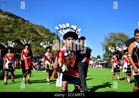 Naga tribes culture, heritage and traditions from Hornbill festival, Kisama, Nagaland, North east India Stock Photo