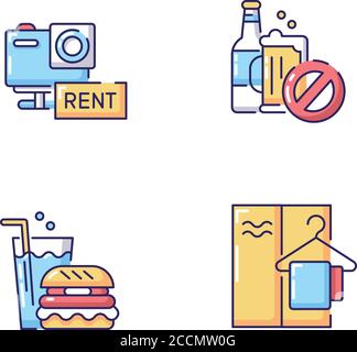 Aqua park service RGB color icons set Stock Vector