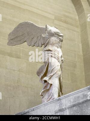 PARIS, FRANCE - MAY 05, 2016: Nike of Samothrace  - Ancient Greek marble sculpture of the goddess Nicky Stock Photo