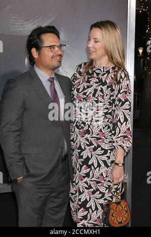 LOS ANGELES - DEC 10:  Michael Pena, Brie Shaffer at the The Mule World Premiere at the Village Theater on December 10, 2018 in Westwood, CA Stock Photo