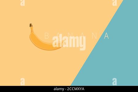 Yellow vector background with banana in simple flat style. With copy place. Stock Vector
