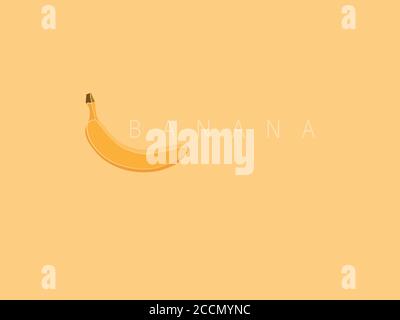 Yellow vector background with banana in simple flat style. With copy place.  Stock Vector