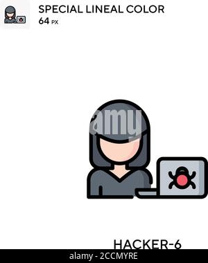 Hacker-6 Special lineal color icon. Illustration symbol design template for web mobile UI element. Perfect color modern pictogram on editable stroke. Stock Vector