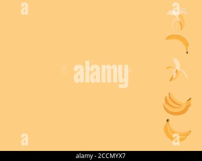 Yellow vector background with bananas in different angles in a simple flat style Stock Vector