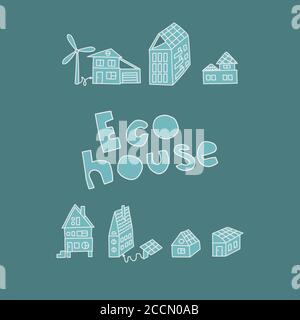 Eco house illustration. Vector flat style, hand drawing. Stock Vector
