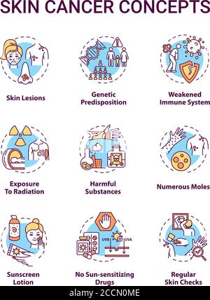 Skin cancer concept icons set Stock Vector