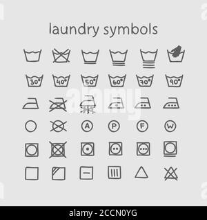 Vector laundry icons, info on clothes. Hand drawing style isolated Stock Vector