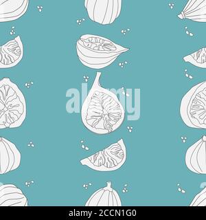 Fruit seamless vector pattern. Figs are cut and whole. Vector illustration Stock Vector