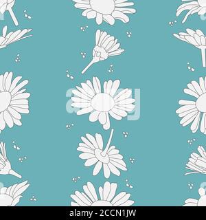 Floral seamless vector pattern. Flowers and chamomile buds. Vector illustration  Stock Vector