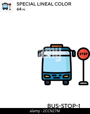 Bus-stop-1 Special lineal color icon. Illustration symbol design template for web mobile UI element. Perfect color modern pictogram on editable stroke