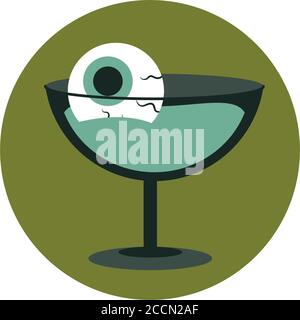 happy halloween, cocktail with spooky eye trick or treat party celebration flat and block icon vector illustration Stock Vector
