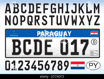 Paraguay modern car license plate, south american country, vector illustration Stock Vector