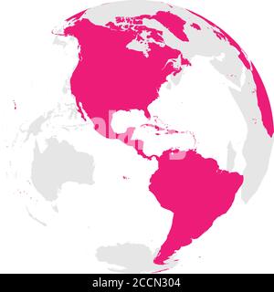 Earth globe with pink world map. Focused on Americas. Flat vector illustration. Stock Vector