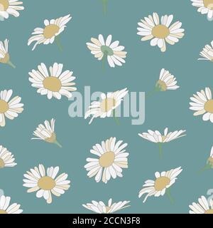 Floral seamless vector pattern. Flowers and chamomile buds. Vector illustration Stock Vector