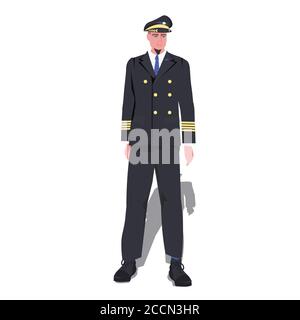 man pilot in uniform male captain standing pose aviation concept full length vector illustration Stock Vector