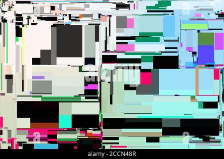 Glitch abstract background of pixelated geometric shapes. Computer screen noise, color geometrical shapes, flat lay colors squares. Trendy patterns de Stock Photo