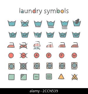 Vector set of laundry symbols. Garment care, recommendations for clothing labels Stock Vector