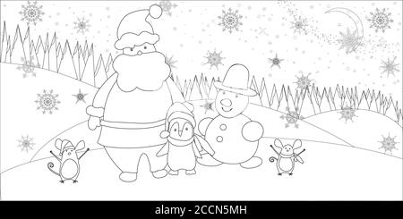 New Year or Christmas cute coloring page. Stock Vector