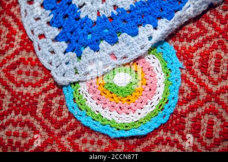 Colored wool rug . Traditional embroidery decoration Stock Photo