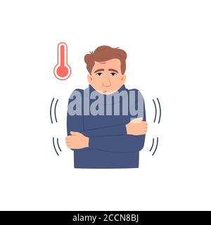 Man in fever with high temperature sign. Flu virus Stock Vector