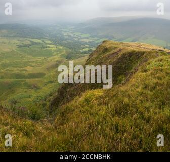 Red sunset view of the Brecon Beacons Powys with Pen y Fan (886 m right ...