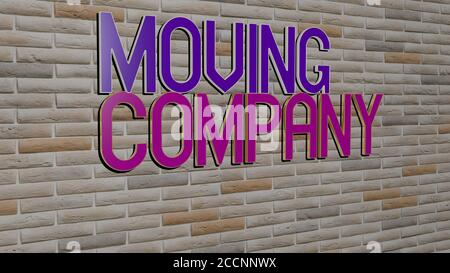 moving company text on textured wall, 3D illustration Stock Photo