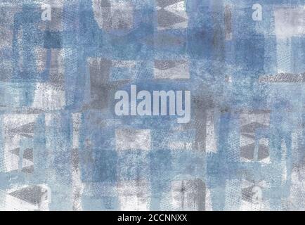 Mixed media creative background made of textured geometric shapes in blue-grey tones Stock Photo