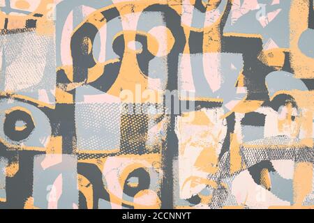 Mixed media creative background made of textured geometric shapes in grey-yellow tones Stock Photo